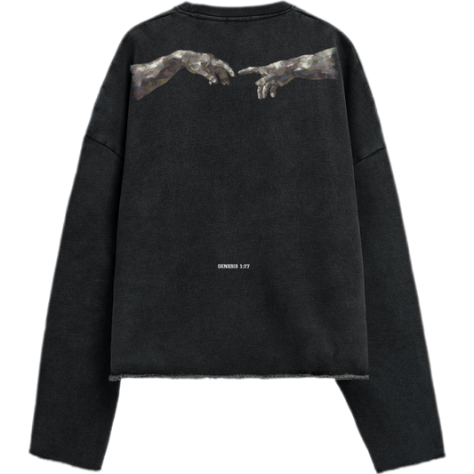 "MADE IN HIS IMAGE" Unisex Oversized Cropped Premium 440 GSM Sweatshirt