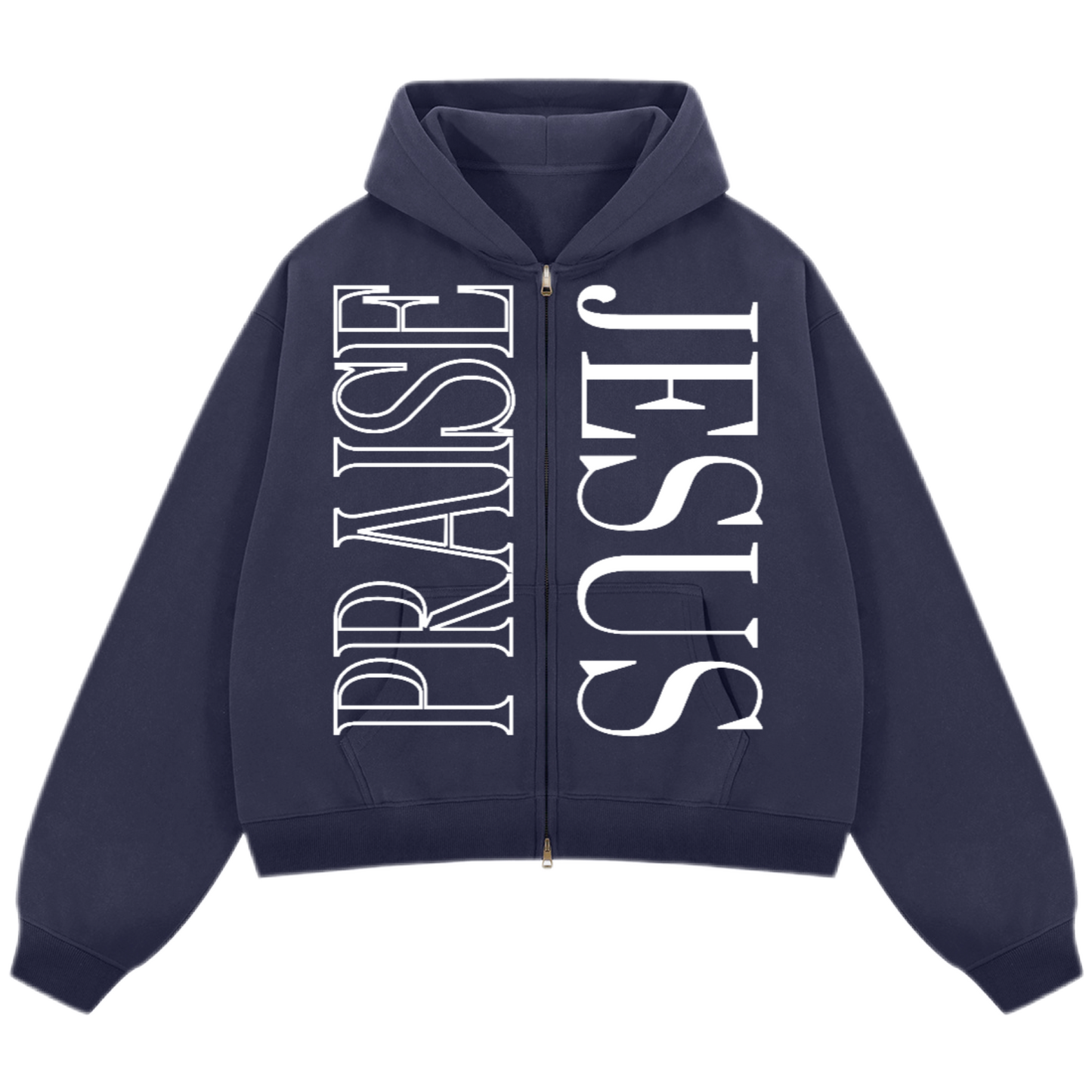 "PRAISE JESUS" Unisex Oversized Premium Boxy Cropped Fleece 380 GSM Zip-up Hoodie
