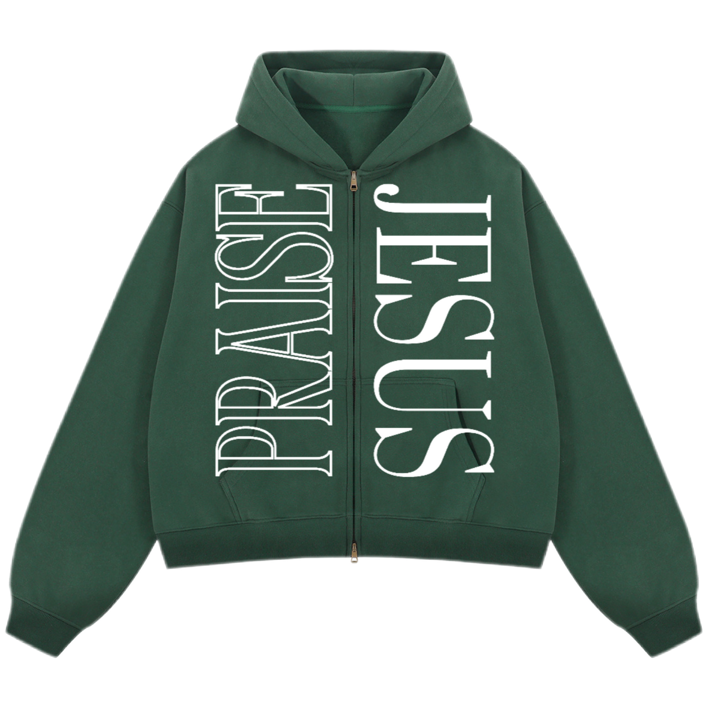 "PRAISE JESUS" Unisex Oversized Premium Boxy Cropped Fleece 380 GSM Zip-up Hoodie