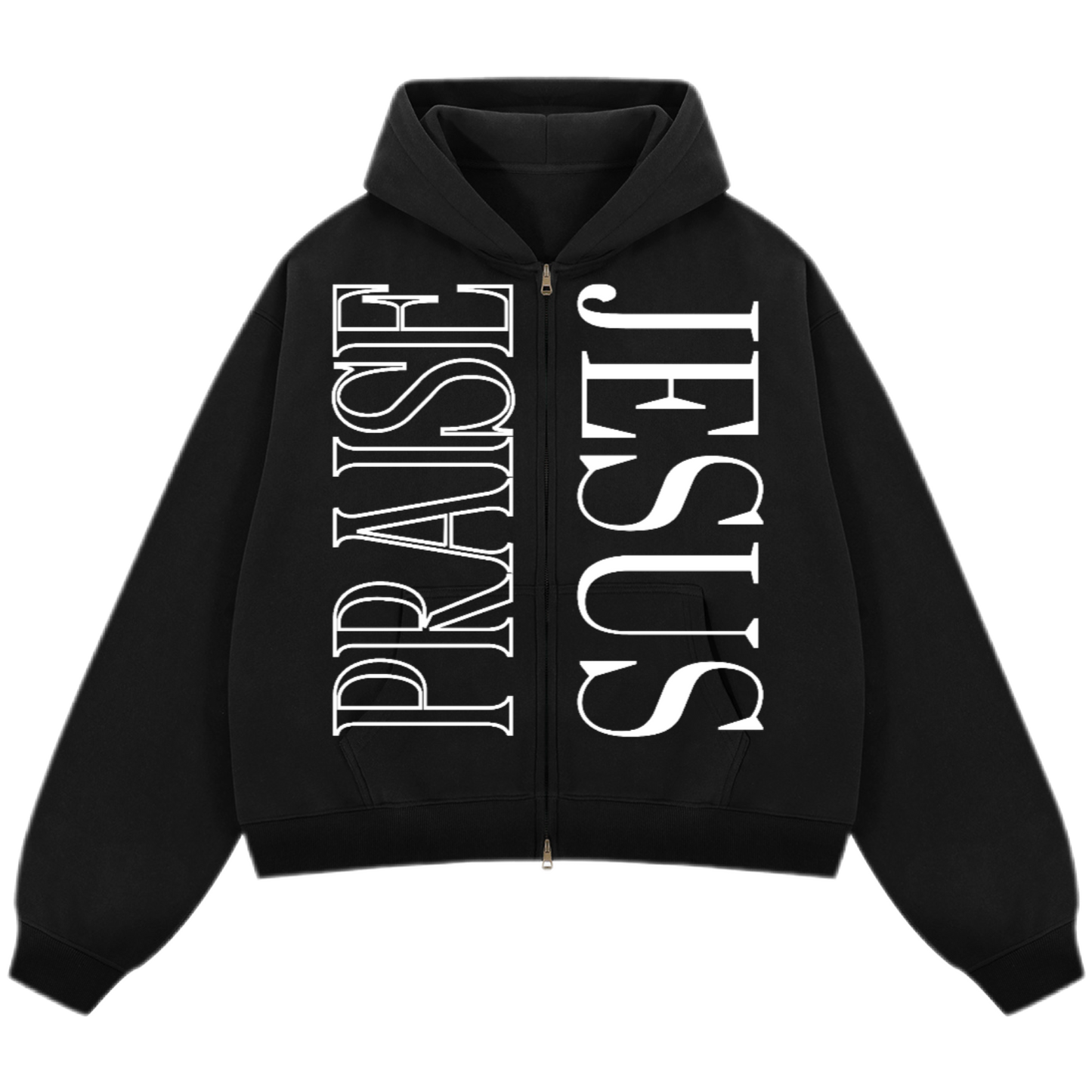 "PRAISE JESUS" Unisex Oversized Premium Boxy Cropped Fleece 380 GSM Zip-up Hoodie
