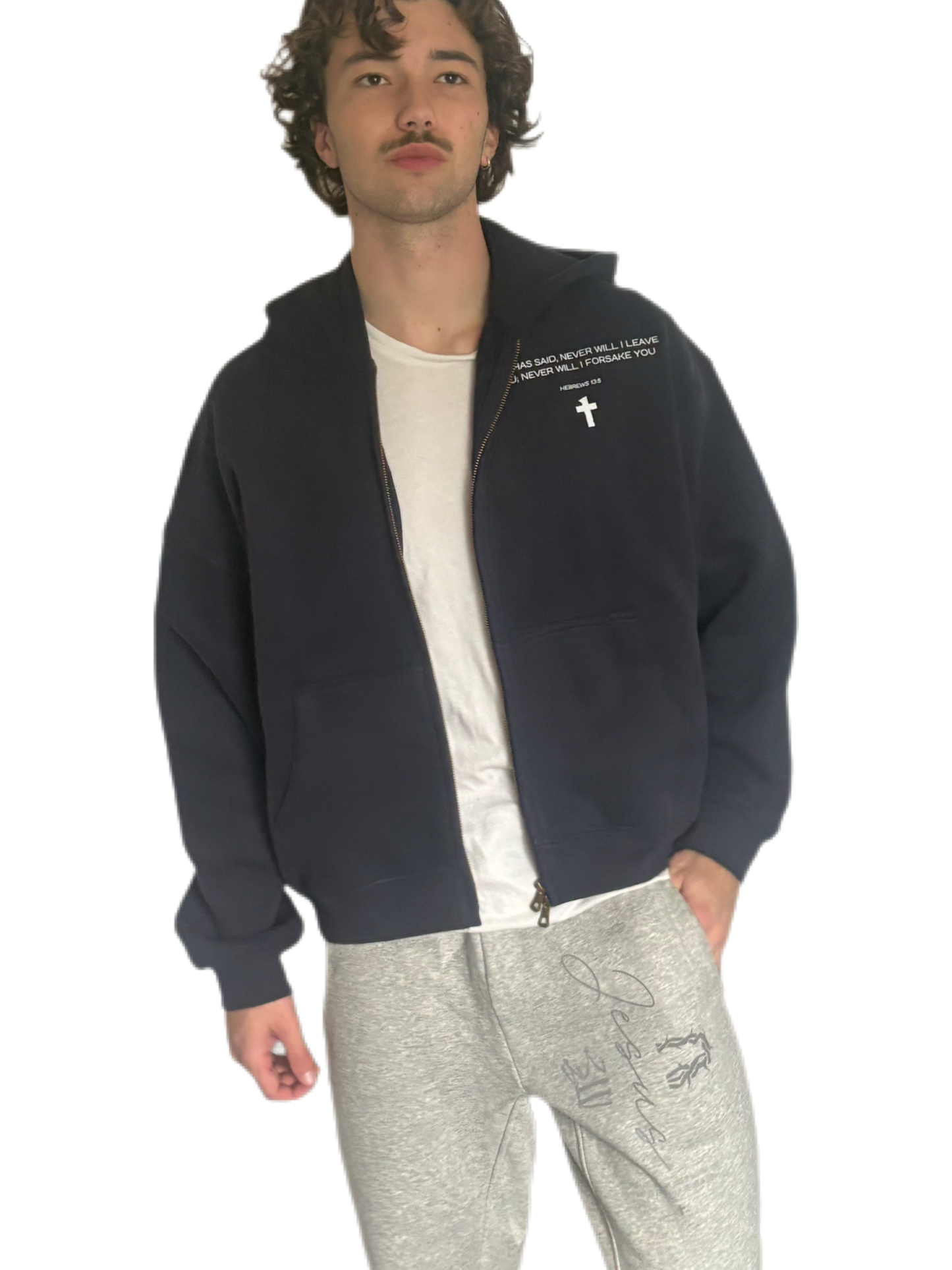 "God Will Never Leave You" Unisex Oversized Premium Boxy Cropped Fleece 380 GSM Zip-up Hoodie