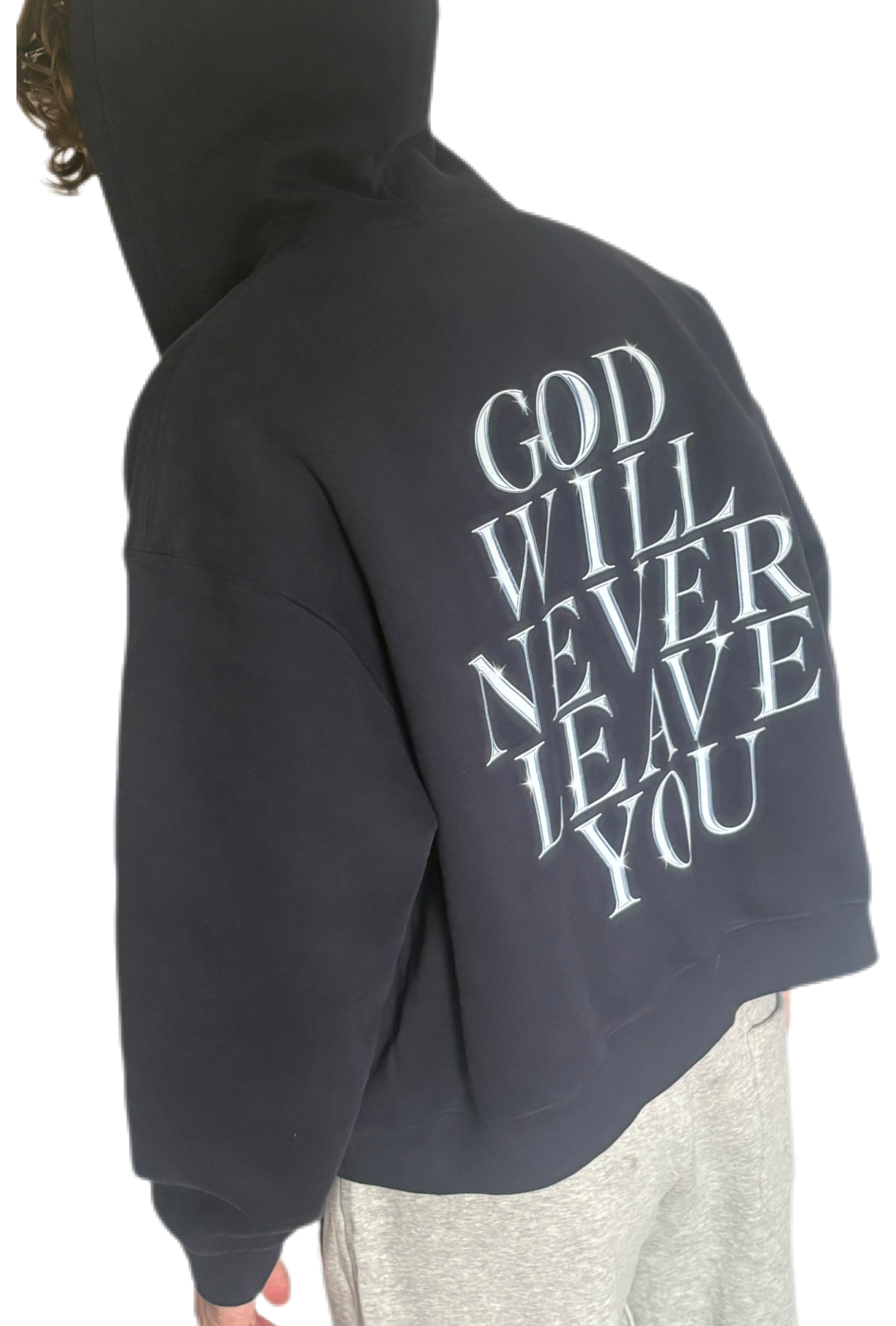 "God Will Never Leave You" Unisex Oversized Premium Boxy Cropped Fleece 380 GSM Zip-up Hoodie