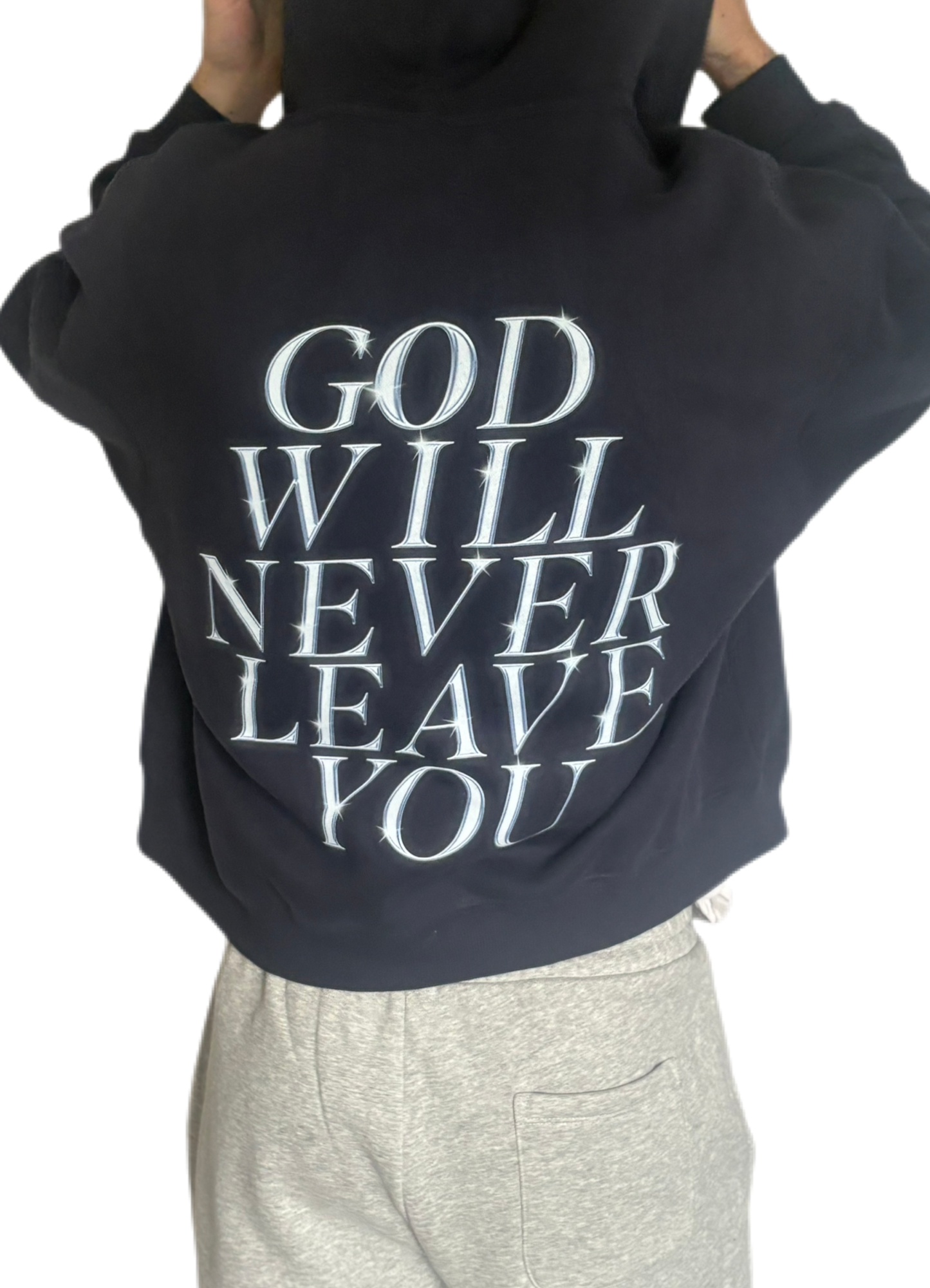 "God Will Never Leave You" Unisex Oversized Premium Boxy Cropped Fleece 380 GSM Zip-up Hoodie