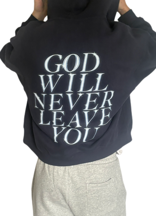 "God Will Never Leave You" Unisex Oversized Premium Boxy Cropped Fleece 380 GSM Zip-up Hoodie