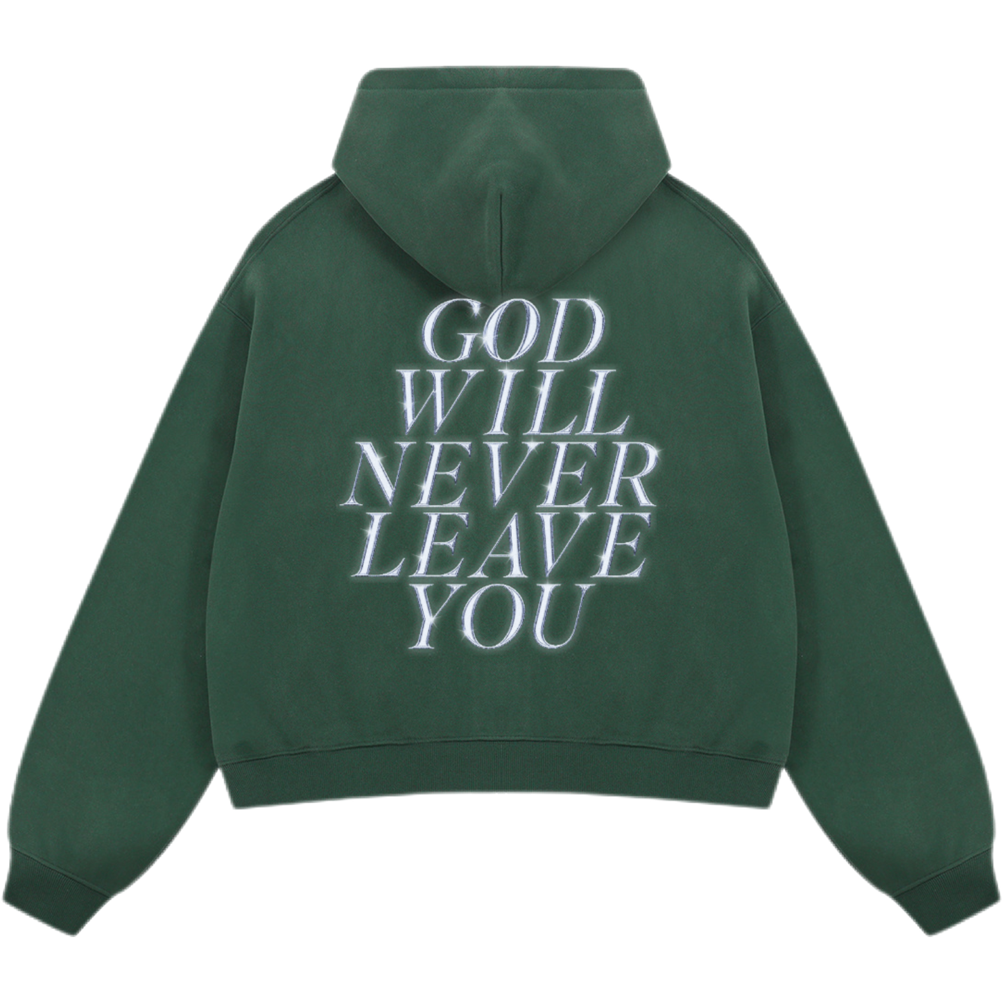 "God Will Never Leave You" Unisex Oversized Premium Boxy Cropped Fleece 380 GSM Zip-up Hoodie