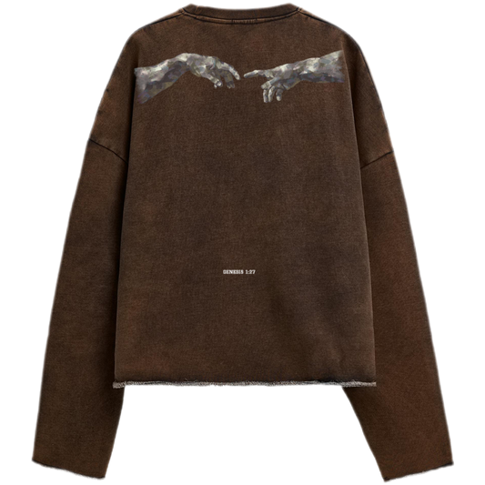 "MADE IN HIS IMAGE" Unisex Oversized Cropped Premium 440 GSM Sweatshirt