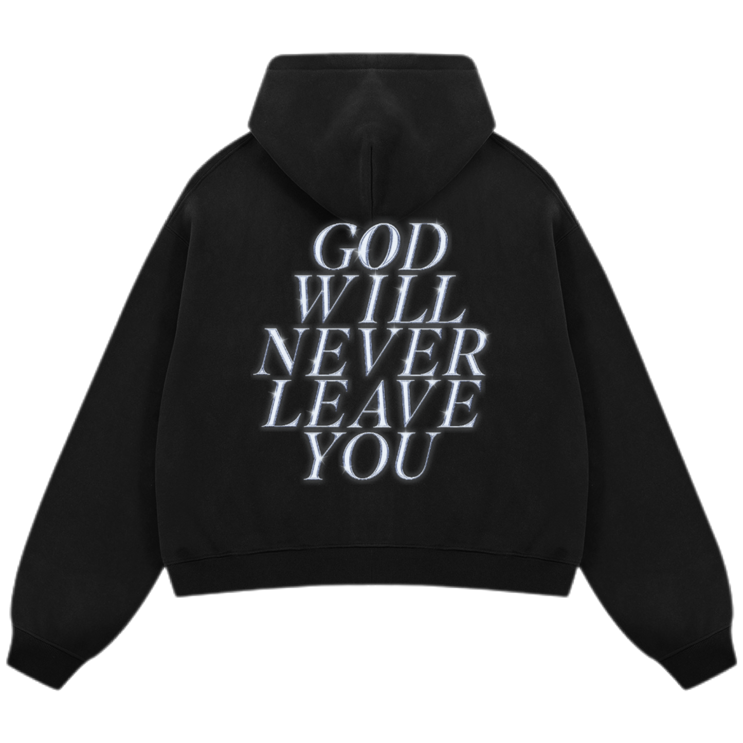"God Will Never Leave You" Unisex Oversized Premium Boxy Cropped Fleece 380 GSM Zip-up Hoodie