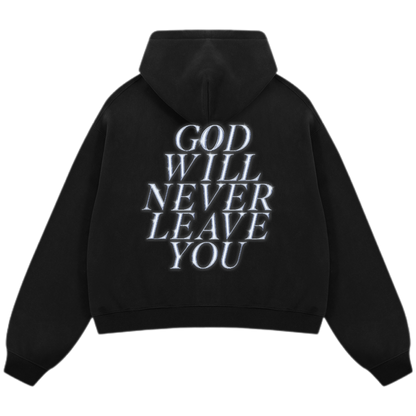 "God Will Never Leave You" Unisex Oversized Premium Boxy Cropped Fleece 380 GSM Zip-up Hoodie