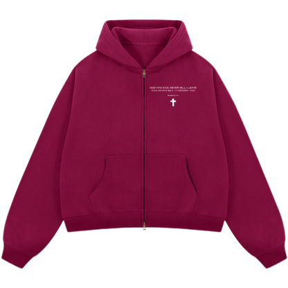 "God Will Never Leave You" Unisex Oversized Premium Boxy Cropped Fleece 380 GSM Zip-up Hoodie