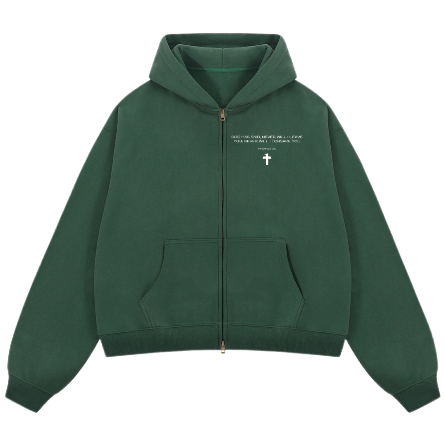 "God Will Never Leave You" Unisex Oversized Premium Boxy Cropped Fleece 380 GSM Zip-up Hoodie