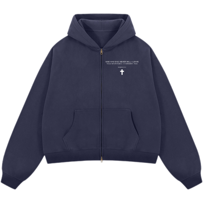 "God Will Never Leave You" Unisex Oversized Premium Boxy Cropped Fleece 380 GSM Zip-up Hoodie