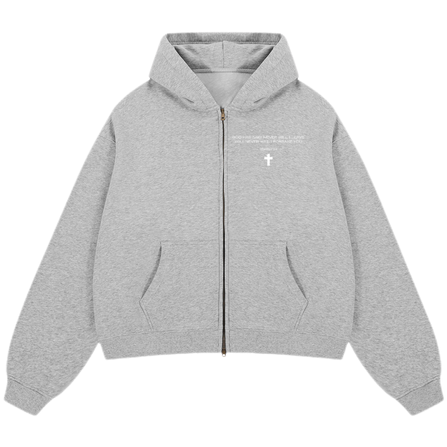 "God Will Never Leave You" Unisex Oversized Premium Boxy Cropped Fleece 380 GSM Zip-up Hoodie