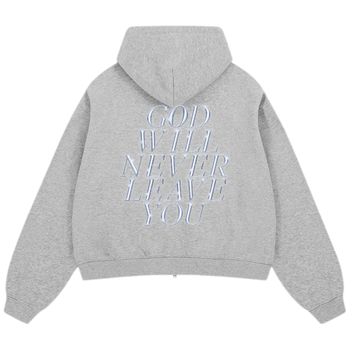 "God Will Never Leave You" Unisex Oversized Premium Boxy Cropped Fleece 380 GSM Zip-up Hoodie