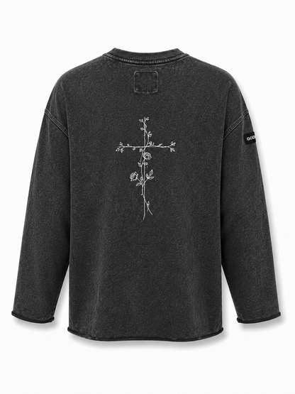 Cross Embroidered Oversized Sweatshirt
