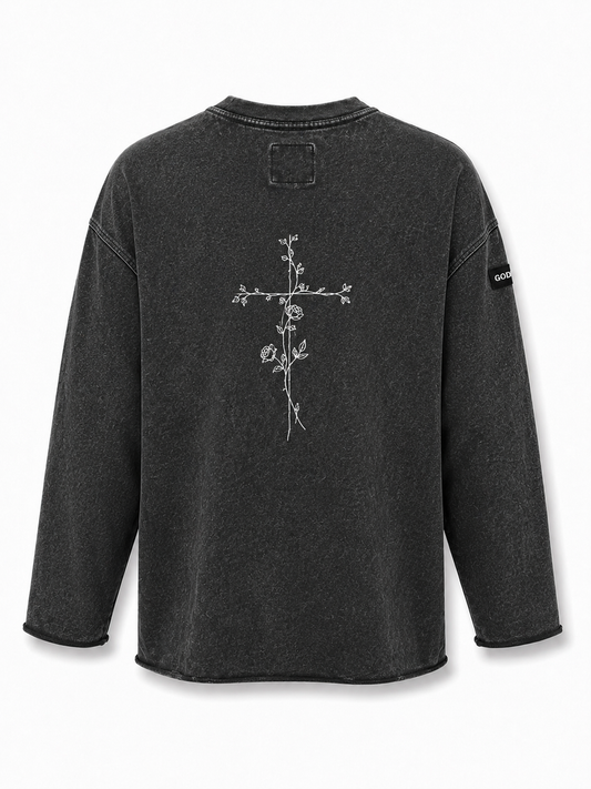 Cross Embroidered Oversized Sweatshirt